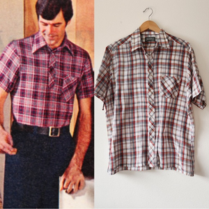 Vintage 70’s Sears‎ short sleeve men’s button up shirt XL
